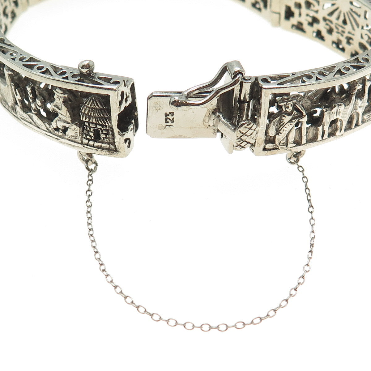 ARTE ORFEBRE 925 Sterling Silver Vintage Peru Storyteller Bracelet 7.25" #7795