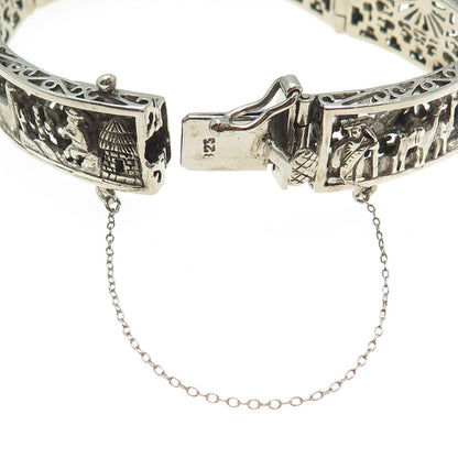 ARTE ORFEBRE 925 Sterling Silver Vintage Peru Storyteller Bracelet 7.25" #7795