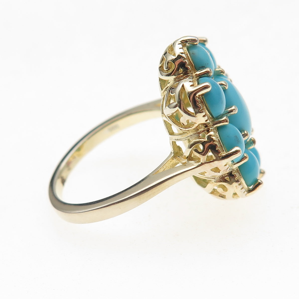 925 Sterling Silver Gold Plated Real Sleeping Beauty Turquoise Ring Size 8.25
