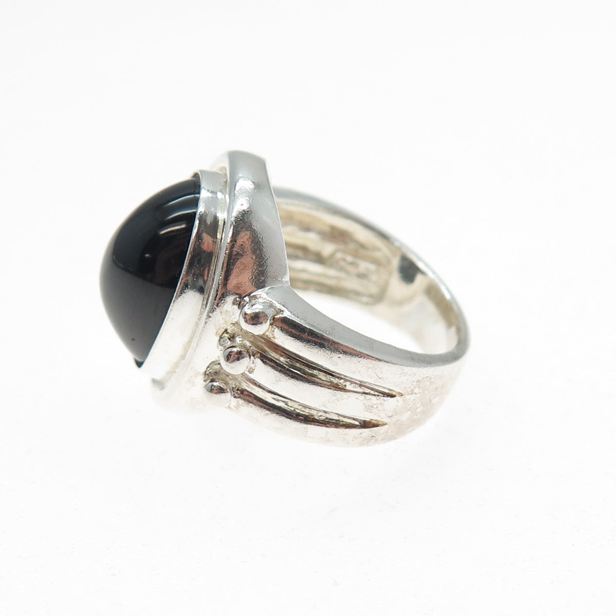 CLYDE DUNEIER CID Sterling Silver Vintage Real Cabochon Black Onyx Ring Size 6