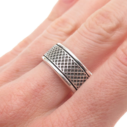 925 Sterling Silver Vintage Mesh Oxidized Rotating Band Ring Size 11.25