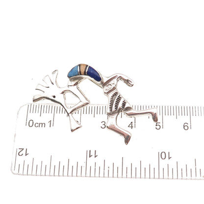 Melissa Yazzie Navajo Old Pawn Sterling Vintage Multi-Gem Kokopelli Pin Pendant