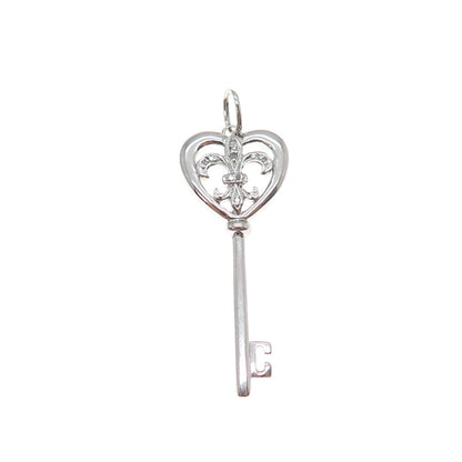 925 Sterling Silver Real Round-Cut Diamond Fleur de Lis Key Charm Pendant