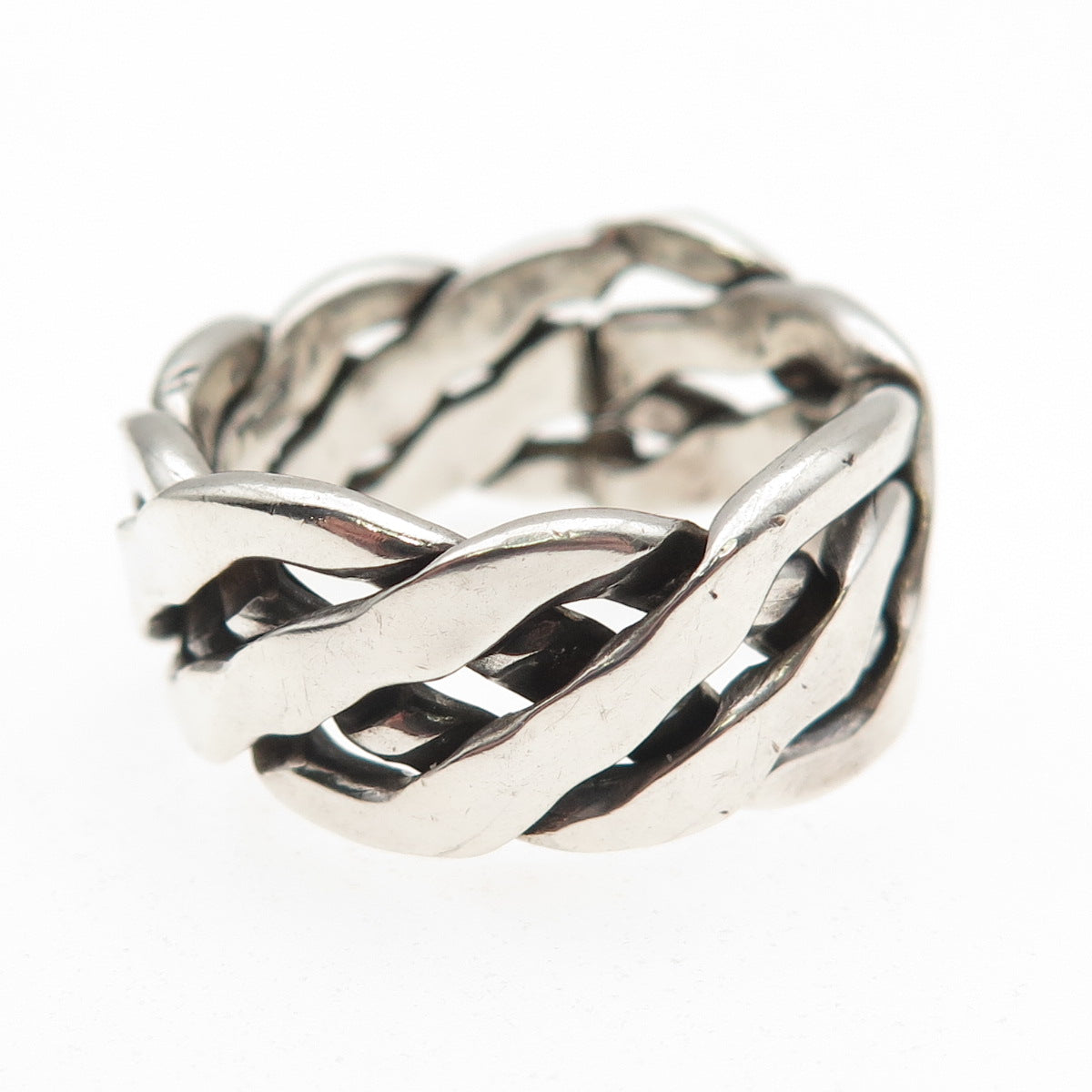 925 Sterling Silver Vintage Mexico Woven Oxidized Band Ring Size 11