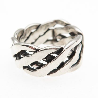 925 Sterling Silver Vintage Mexico Woven Oxidized Band Ring Size 11