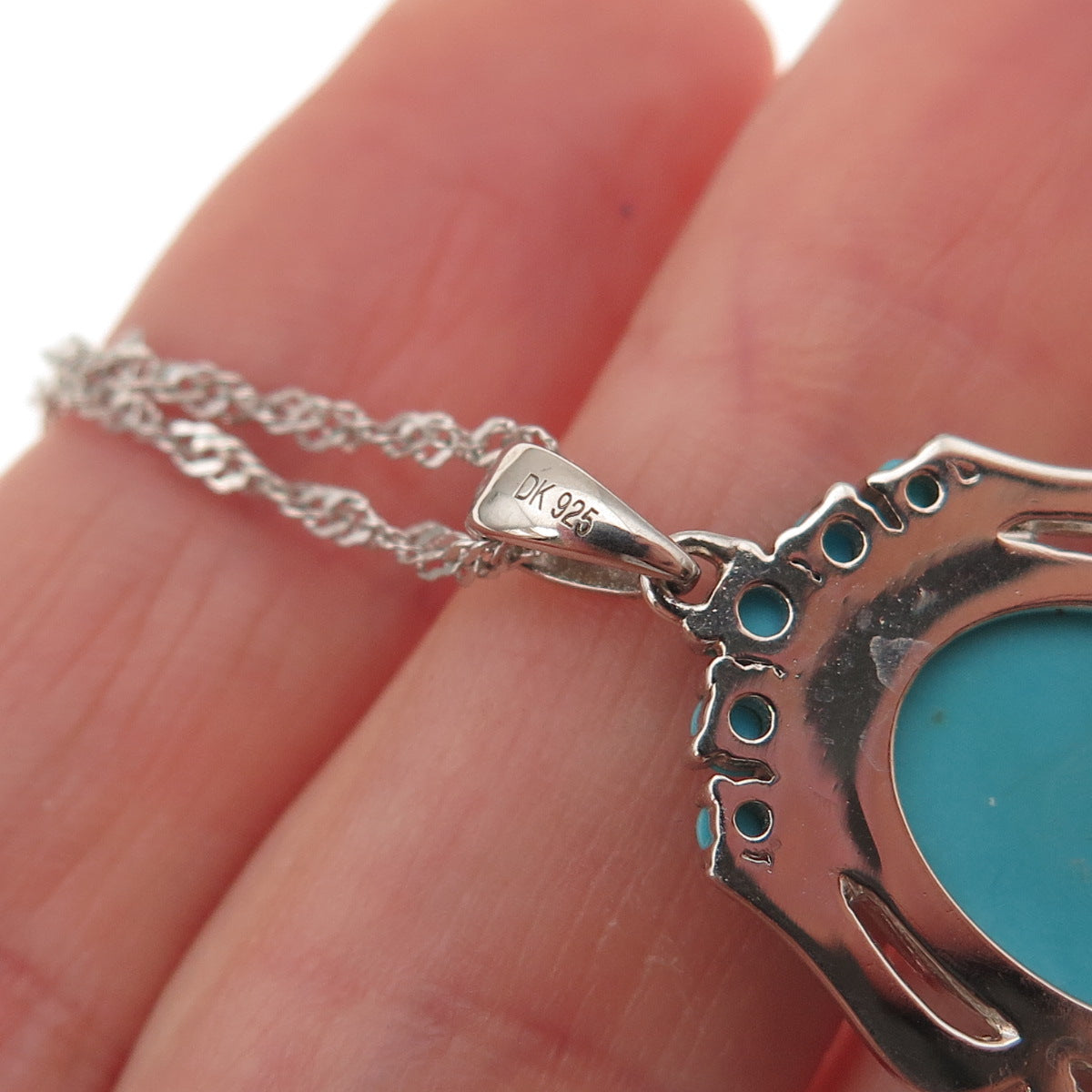 925 Sterling Real Sleeping Beauty Turquoise Singapore Chain Necklace 18-20"