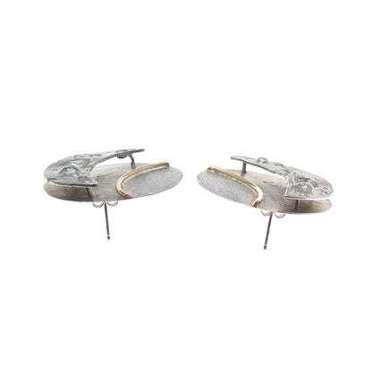 VICTOR ALFARO 14K Gold & 925 Sterling Silver Vintage Modernist Eclipse Earrings