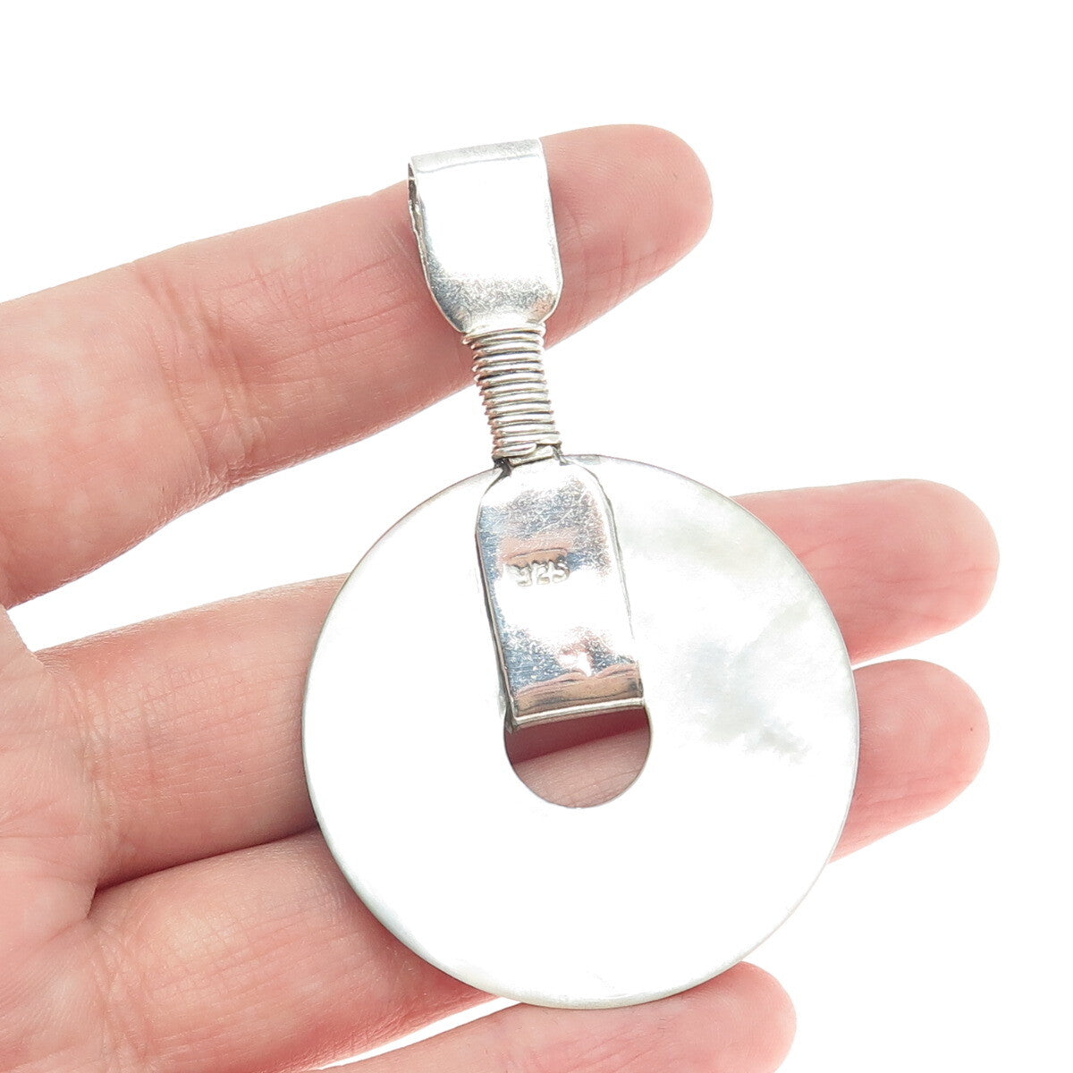 925 Sterling Silver Vintage Real Abalone Shell Amulet Pendant