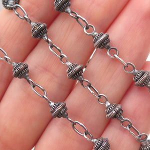 925 Sterling Silver Vintage Cannetille Beads Oxidized Chain Necklace 18"