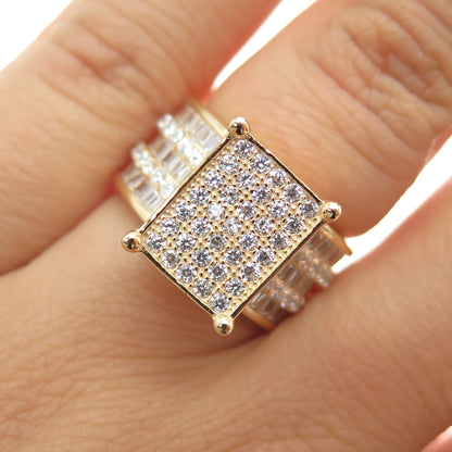 925 Sterling Silver Gold Plated Round & Emerald-Cut C Z Ring Size 6.25