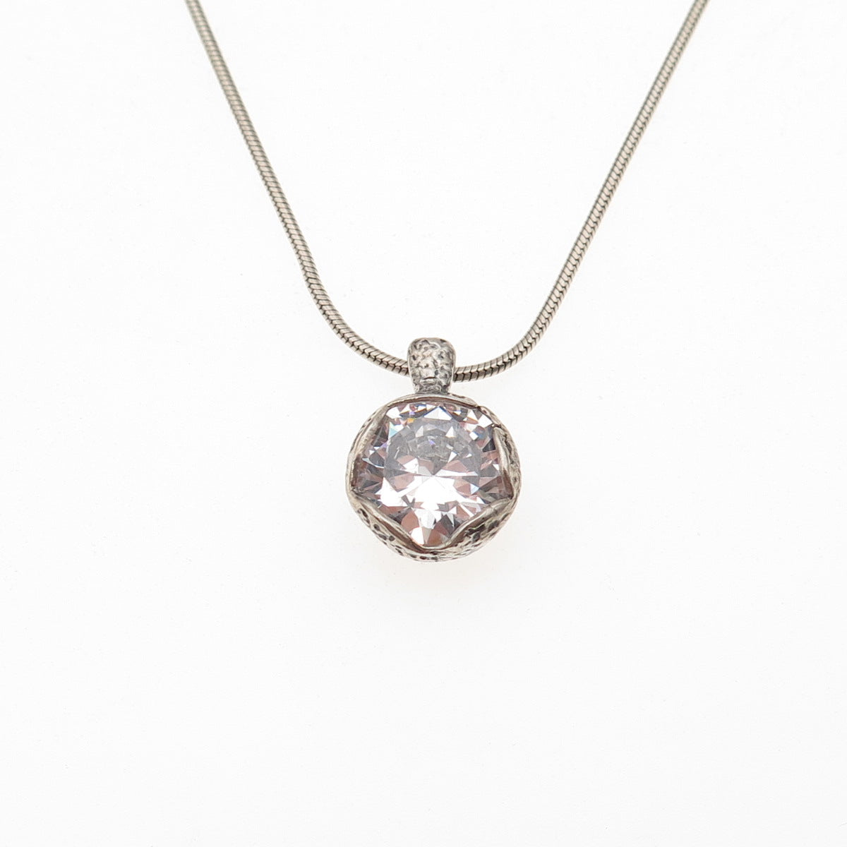 Silpada 925 Sterling Silver Vintage Round-Cut C Z Snake Chain Necklace 16-18"