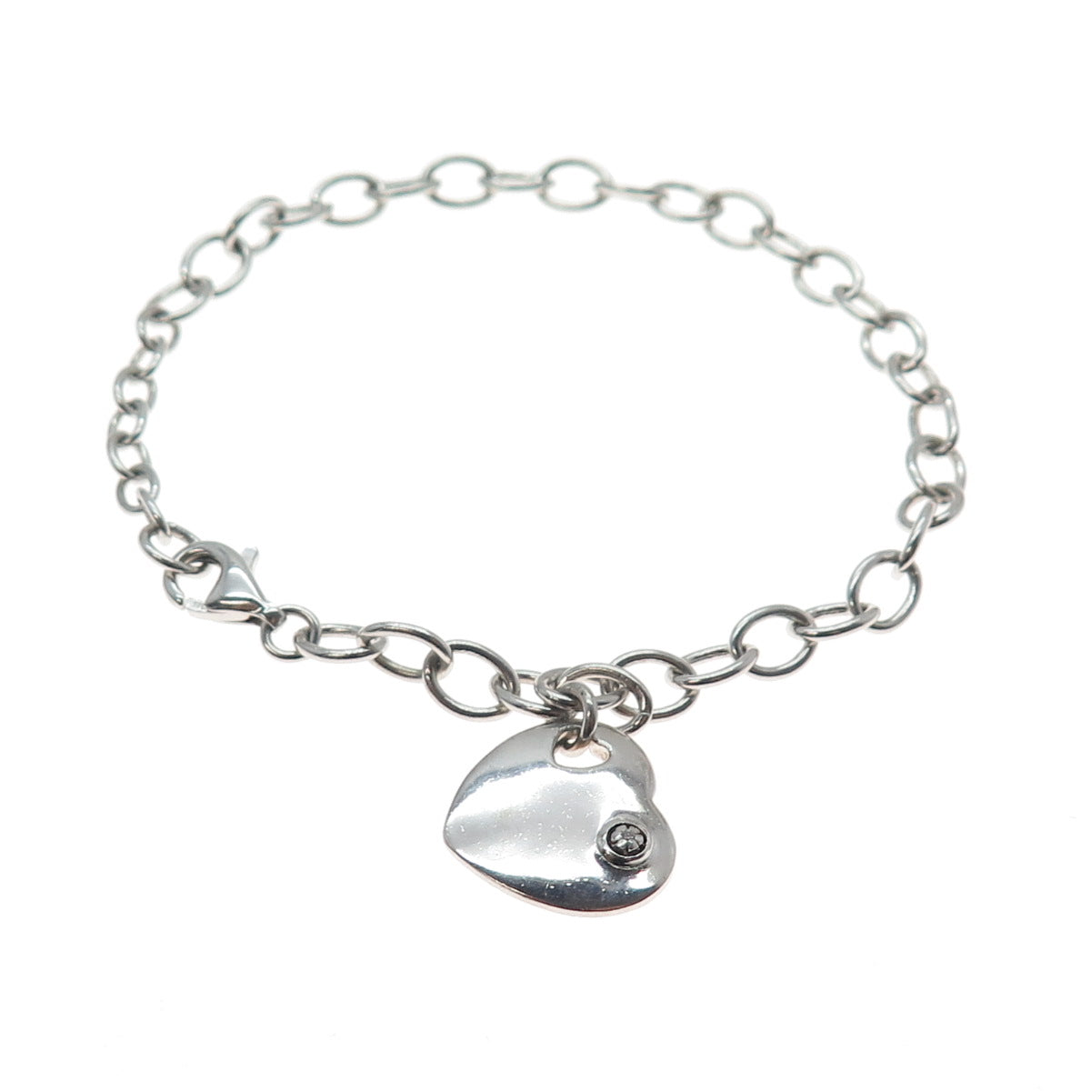 925 Sterling Silver Real Diamond I Love My Westie Heart Dangle Charm Bracelet 8"