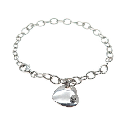925 Sterling Silver Real Diamond I Love My Westie Heart Dangle Charm Bracelet 8"