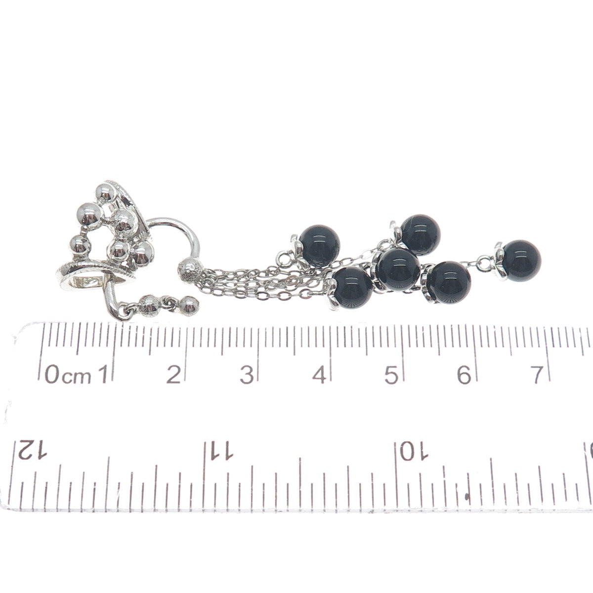 925 Sterling Silver Vintage Real Black Onyx Beads Tassel Dangle Pendant
