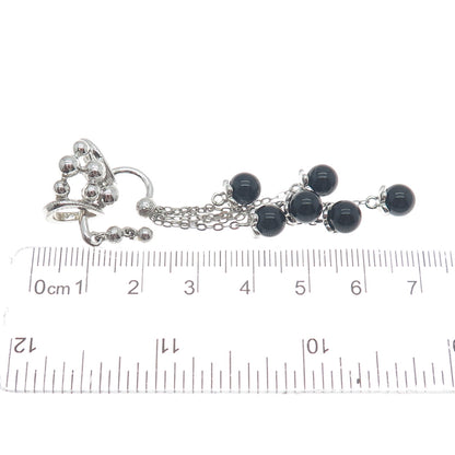 925 Sterling Silver Vintage Real Black Onyx Beads Tassel Dangle Pendant