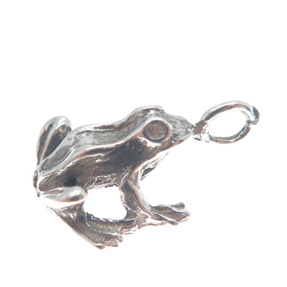 925 Sterling Silver Vintage Frog Good Luck Oxidized Minimalist 3D Charm Pendant