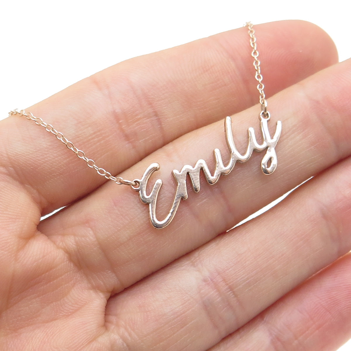 925 Sterling Silver Gold Plated "Emily" Personalized Nameplate Necklace 14"