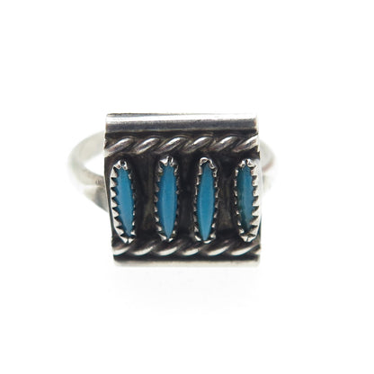 Old Pawn 925 Sterling Silver Vintage Bisbee Turquoise Needlepoint Ring Size 6.5