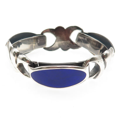 925 Sterling Silver Vintage Italy Enamel Oxidized Anchor Link Bracelet 7.25"