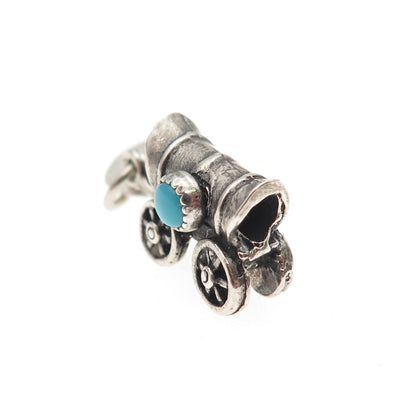 Maisels Indian Post 925 Sterling Vintage Turquoise Wagon 3D Mini Charm Pendant