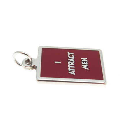 925 Sterling Silver Red Enamel "I Attract Men" Minimalist Charm Pendant