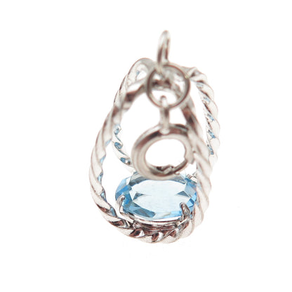 925 Sterling Silver Vintage Blue Rhinestone Cage Spring Ring Lock Charm Pendant