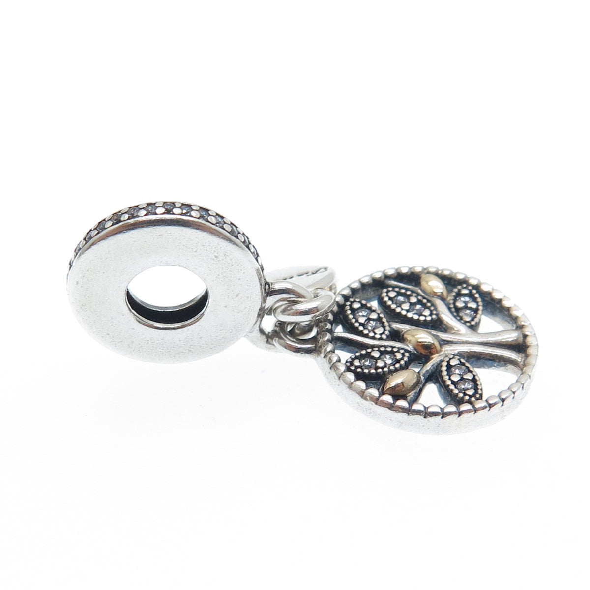 PANDORA 925 Sterling Silver Round-Cut C Z Tree of Life Family Dangle Charm