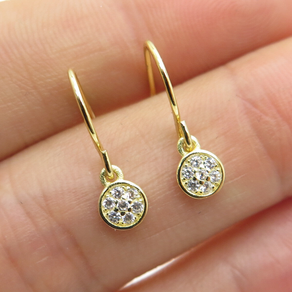925 Sterling Silver Gold Plated Round-Cut C Z Dangle Earrings