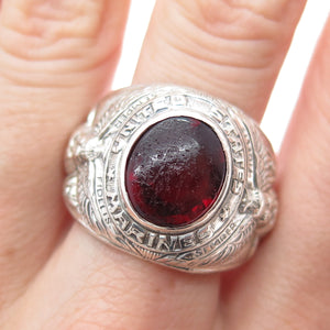 UNCAS 925 Sterling Silver Vintage Red Glass US Marines Signet Ring Size 11