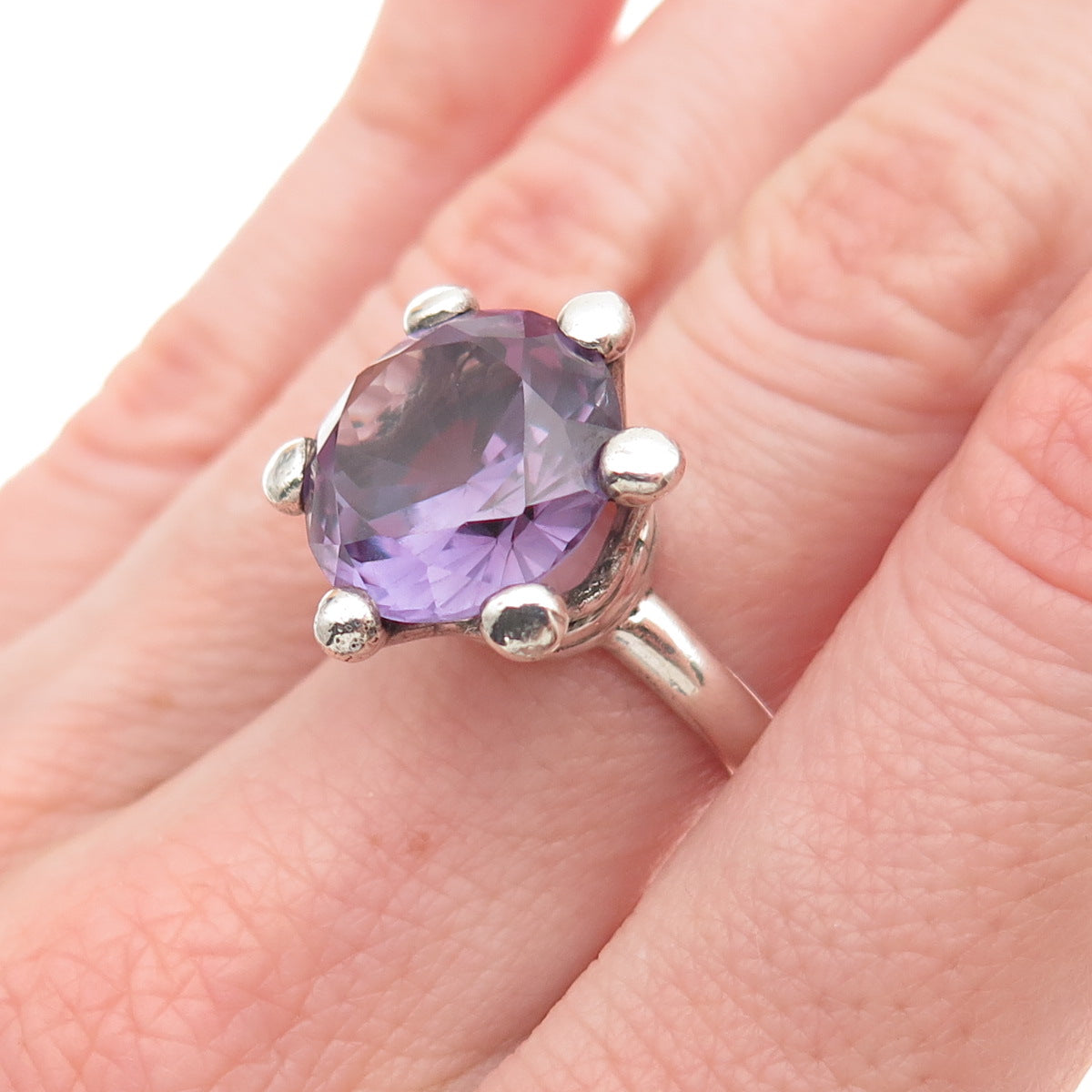 925 Sterling Silver Vintage Mexico Lab-Created Peacock Sapphire Ring Size 6.75