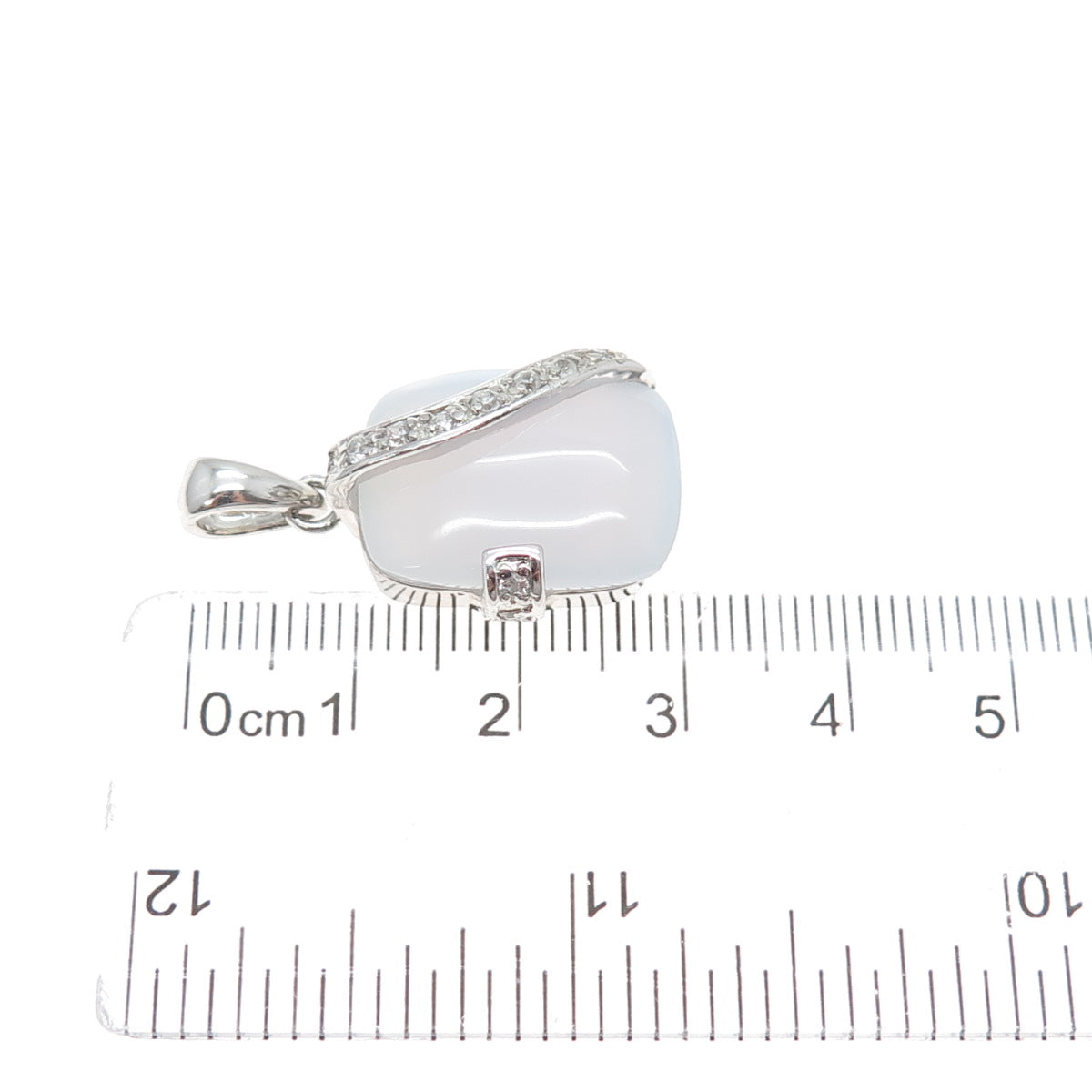 AK Aziz Kahili 925 Sterling Silver Real Chalcedony & Round-Cut C Z Charm Pendant