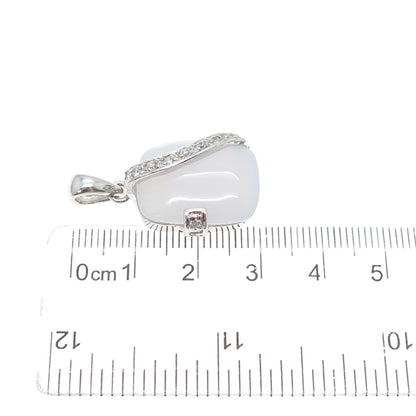 AK Aziz Kahili 925 Sterling Silver Real Chalcedony & Round-Cut C Z Charm Pendant