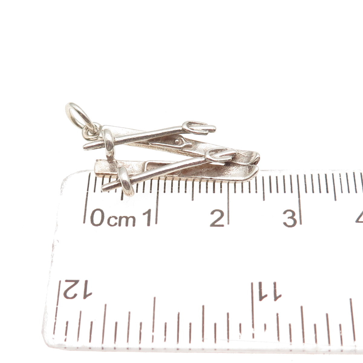 925 Sterling Silver Vintage Ski & Pole Oxidized Charm Pendant