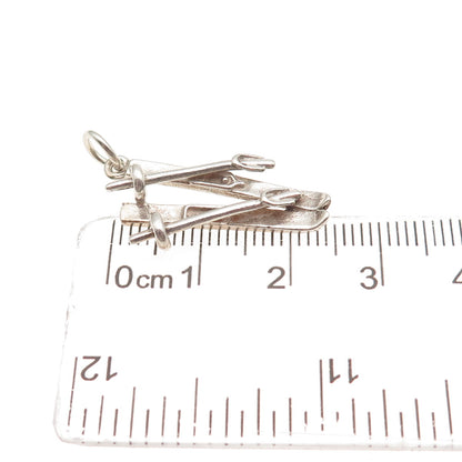 925 Sterling Silver Vintage Ski & Pole Oxidized Charm Pendant