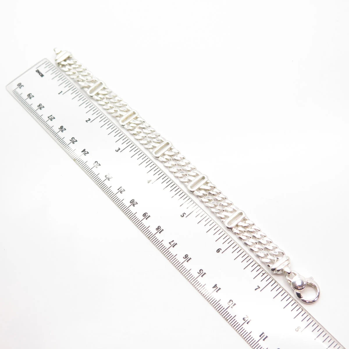 925 Sterling Silver Vintage 2-Row Cuban Link Bracelet 6.75"