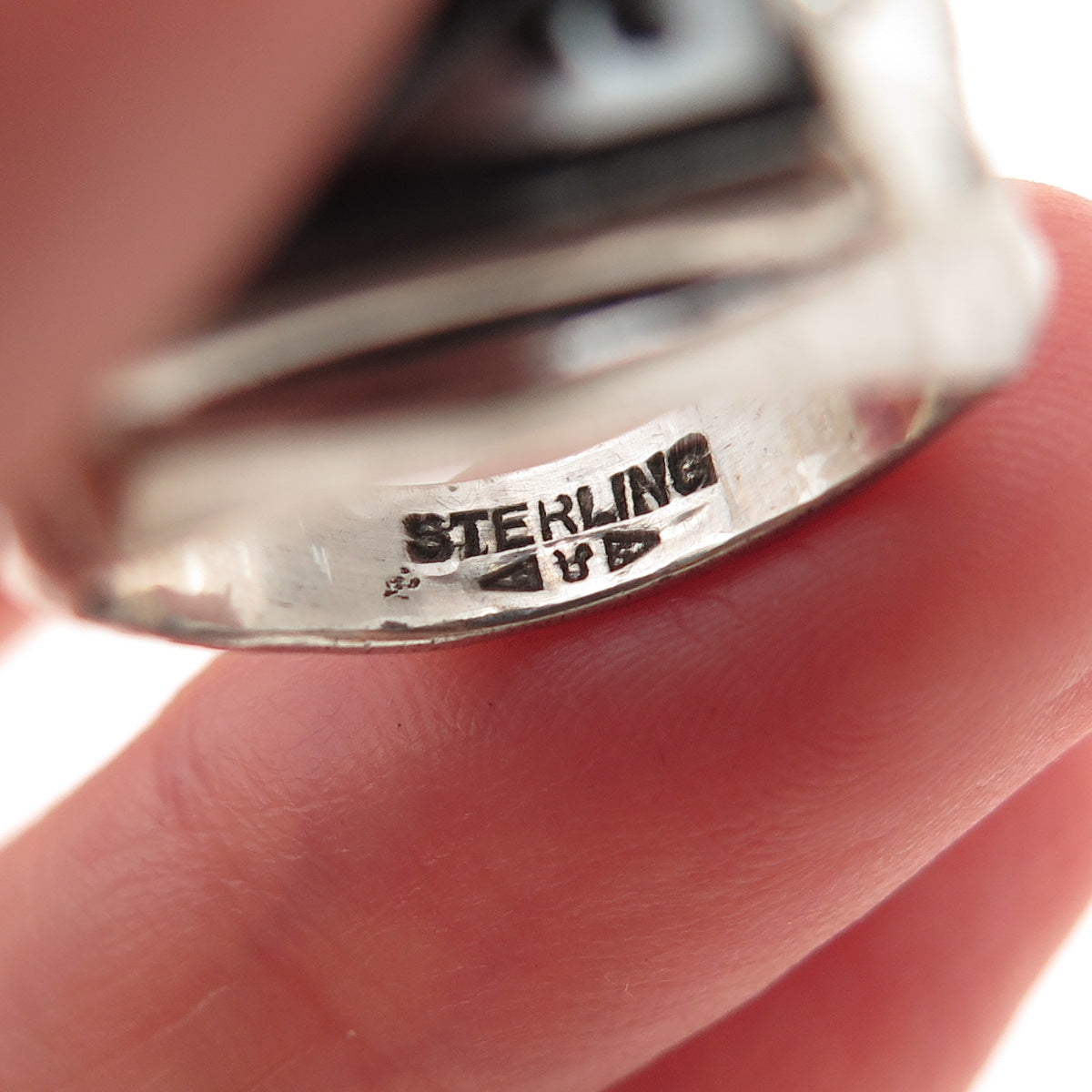 Clark & Coombs Sterling Antique Hematite Rhinestone Roman Warrior Ring Size 4.5