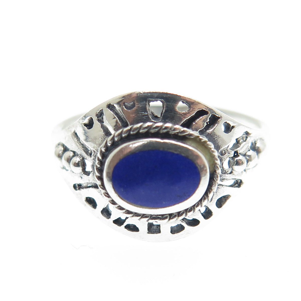 925 Sterling Silver Vintage Real Lapis Lazuli Modernist Ring Size 6.5