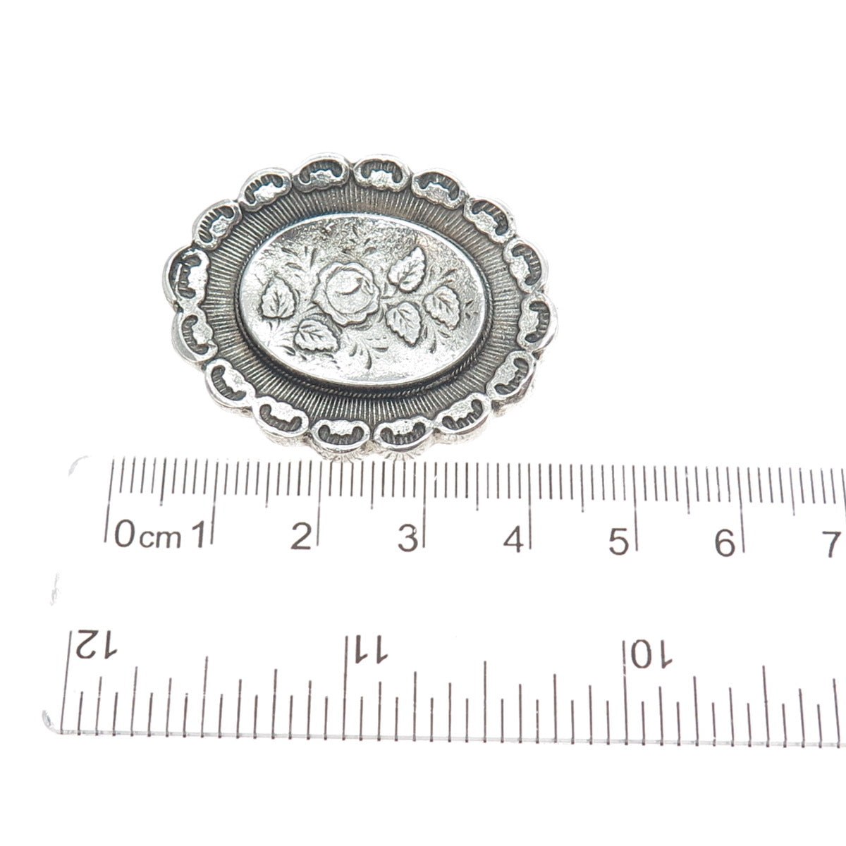 925 Sterling Silver Antique Art Deco Rose Flower Oxidized Pin Brooch