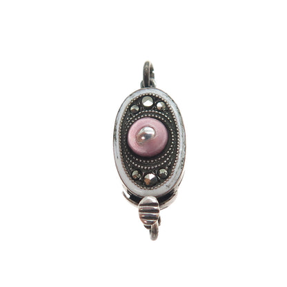 DEPOSE 935 Silver Antique Enamel Real Marcasite Bracelet / Necklace Box Lock