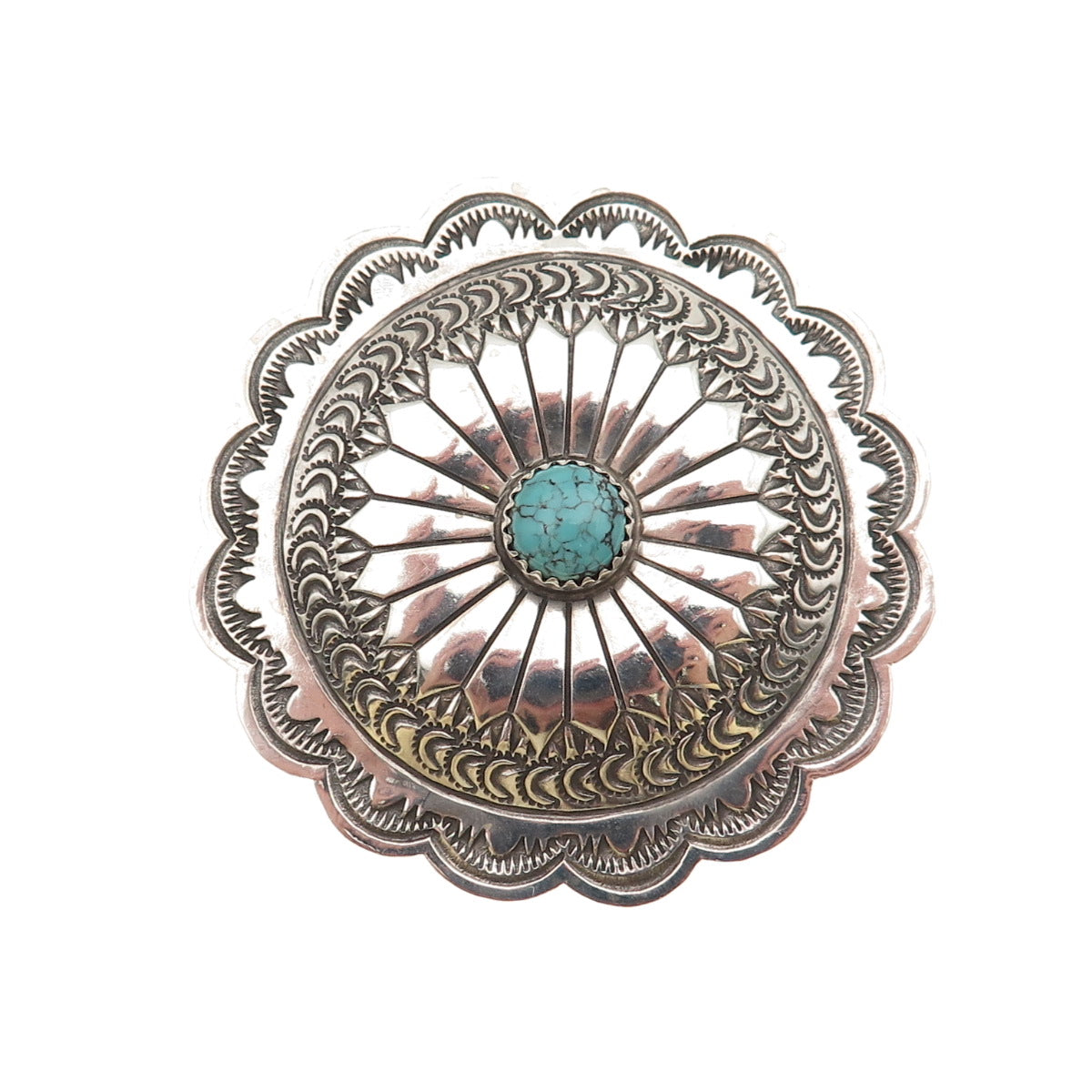 Arnold Blackgoat Navajo Old Pawn 925 Sterling Vintage Turquoise Concho Brooch