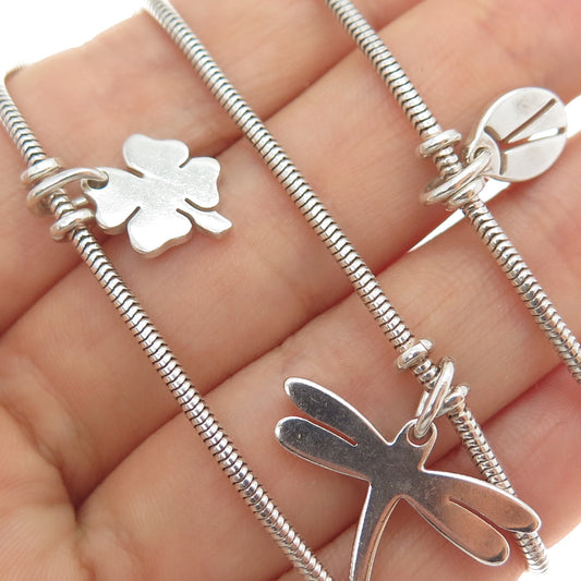 CLIO BLUE 925 Sterling Silver Vintage Multi-Charm Snake Chain Necklace 20"