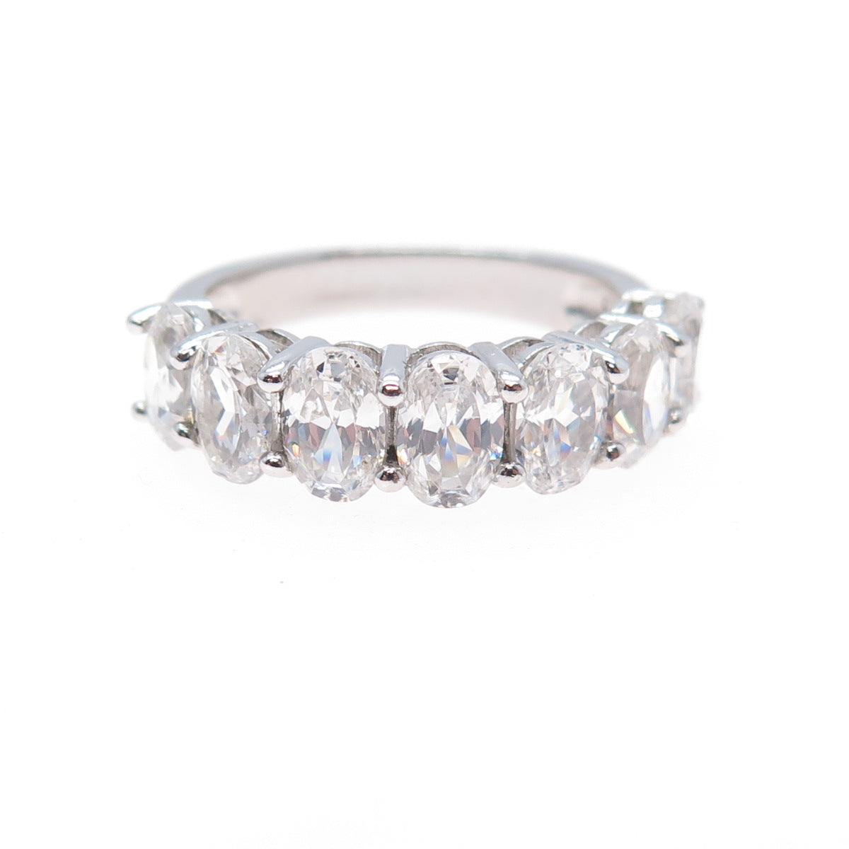 925 Sterling Silver Oval-Cut C Z Half Eternity Ring Size 7.25