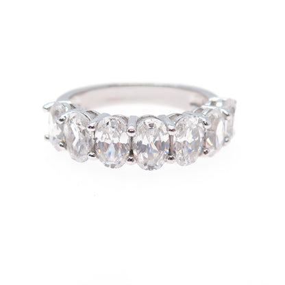 925 Sterling Silver Oval-Cut C Z Half Eternity Ring Size 7.25