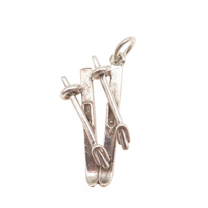 925 Sterling Silver Vintage Ski & Pole Oxidized Charm Pendant