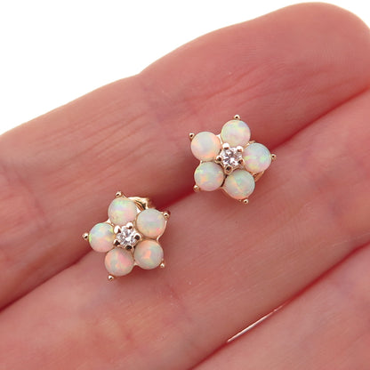 Ross Simons 925 Sterling Silver Gold Plated Real Opal & C Z Floral Stud Earrings