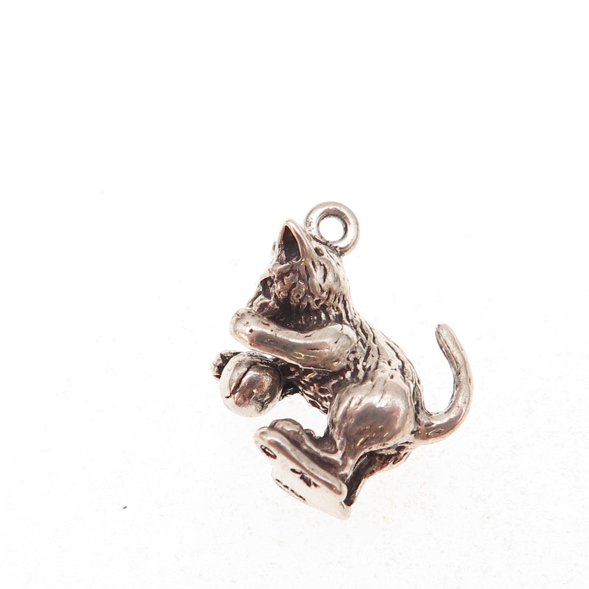 Sunwest 925 Sterling Silver Vintage Playing Cat & Ball Oxidized 3D Charm Pendant