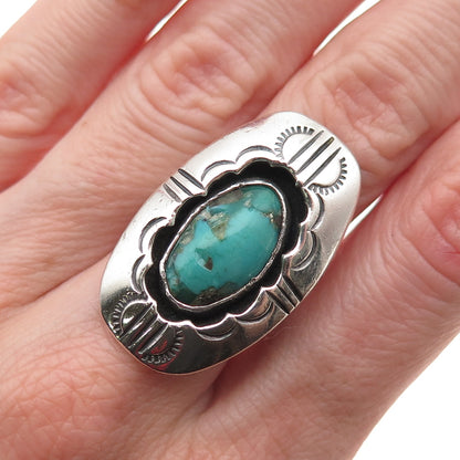 Ed Kee Navajo Old Pawn 925 Sterling Vintage Turquoise Shadow Box Ring Size 6.5