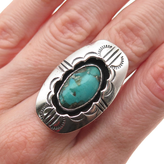 Ed Kee Navajo Old Pawn 925 Sterling Vintage Turquoise Shadow Box Ring Size 6.5