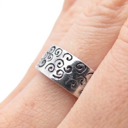 925 Sterling Silver Vintage Modernist Spiral Band Oxidized Ring Size 8.75