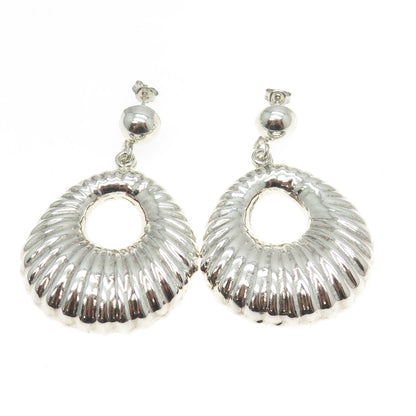 925 Sterling Silver Vintage Mexico Taxco Ribbed Door Knocker Earrings